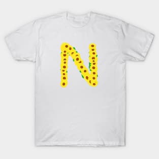 Sunflowers Initial Letter N (White Background) T-Shirt